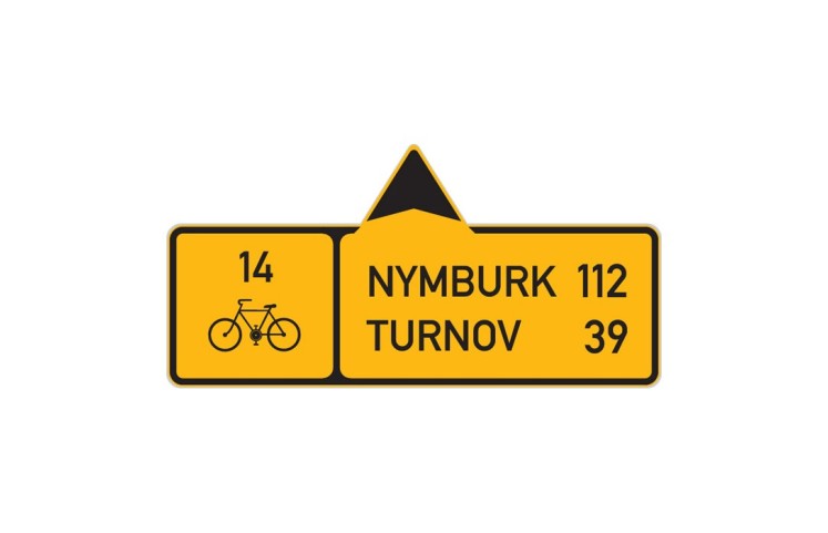 Cyklo značka IS19b - Směrová tabule pro cyklisty (s dvěma cíli)
