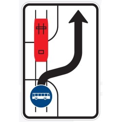 Dopravní značka IP23c - Sjíždění vozidel veřejné hromadné dopravy osob z tramvajového pásu